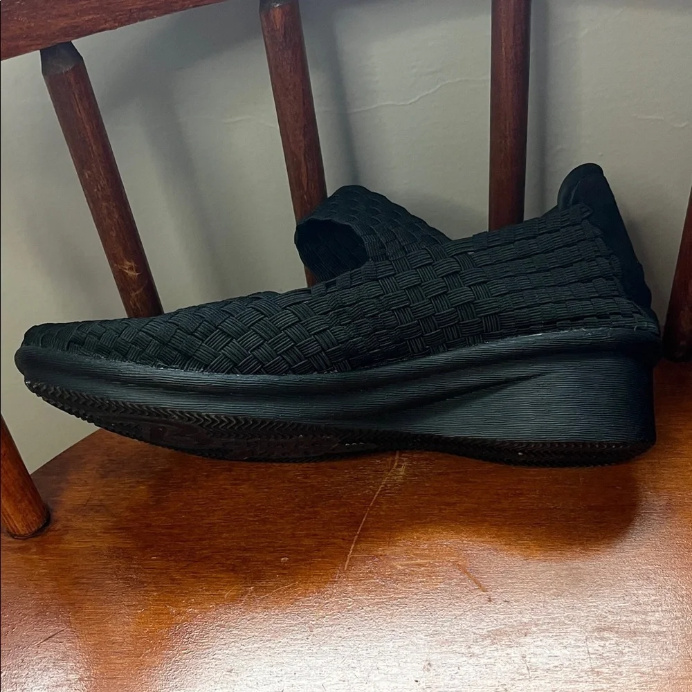 Bernie Mev Black Charm Woven Mary Jane Wedge Shoe Size 37